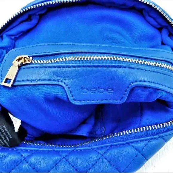 ❌SOLD❌BEBE Blue Faux Leather Gold Zipper Adjustable Backpack - Picture 7 of 9